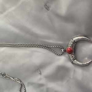 Silver and Red Pendant Necklace